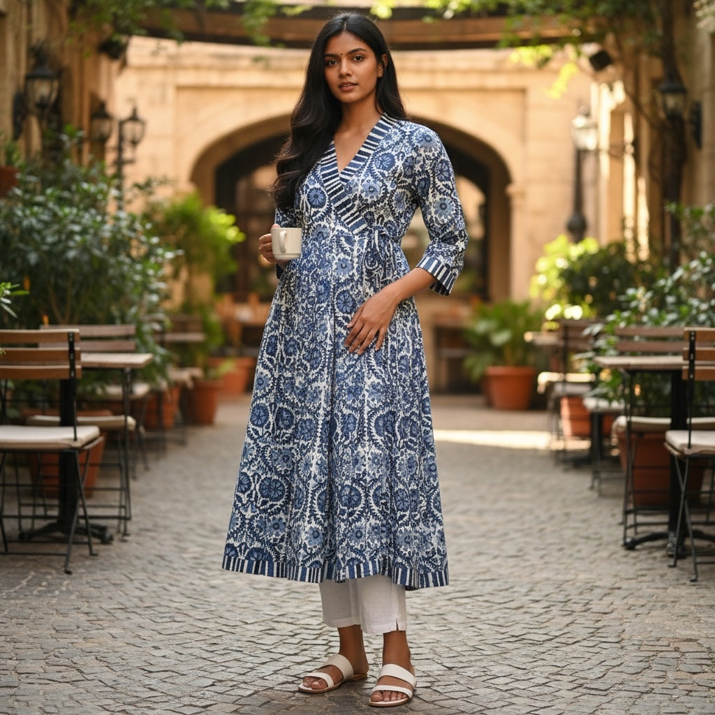AR Blockprint Angrakha Wrap Dress-4 pattern choices