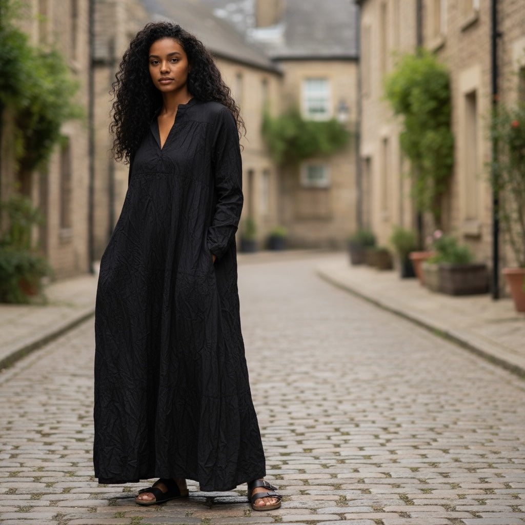 Crushed Cotton Maxi Dress-3 Colors