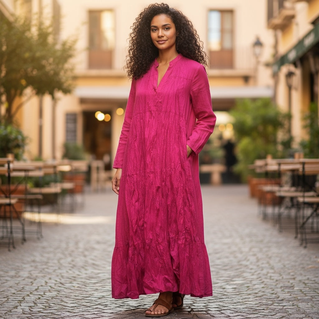 Crushed Cotton Maxi Dress-3 Colors - Vintage India NYC