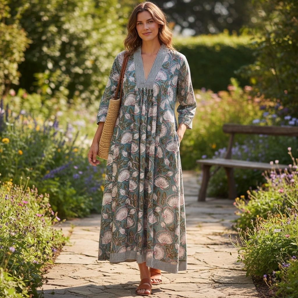 Blockprint Long Kaftan Dress-pattern choices