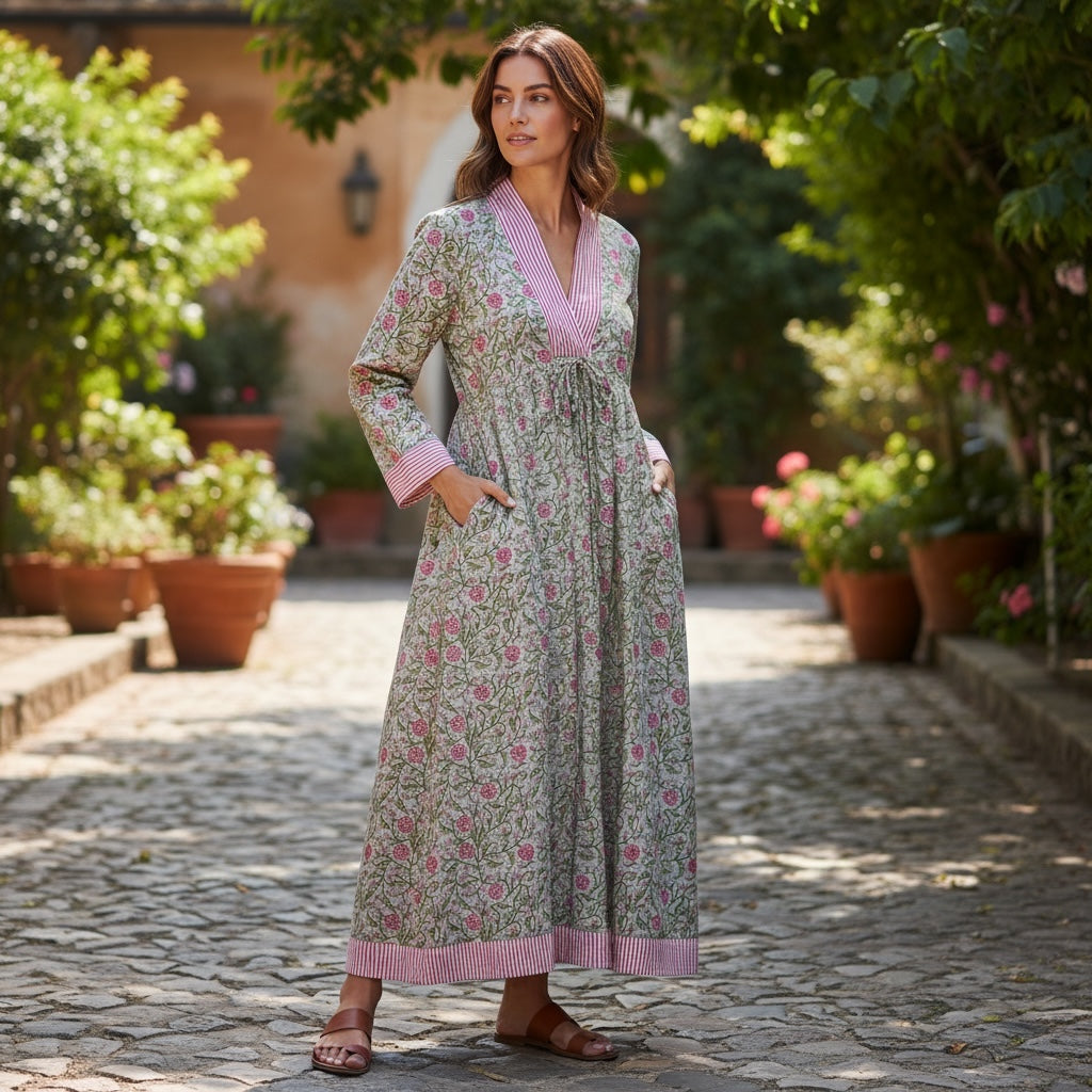 Blockprint Long Kaftan Dress-pattern choices
