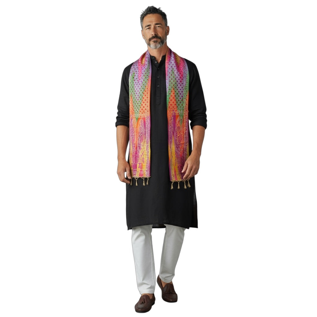 Mens Pure Silk Banarasi Multicolor Stole