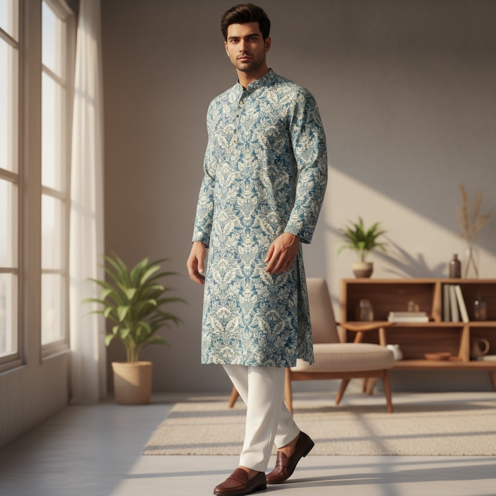 Celadon Floral Print Kurta
