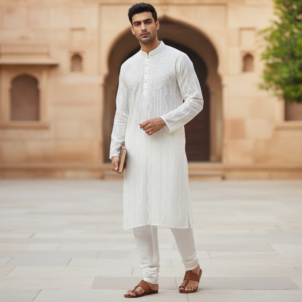 LH 1126-Hand Embroidered Wedding & Puja Kurtas