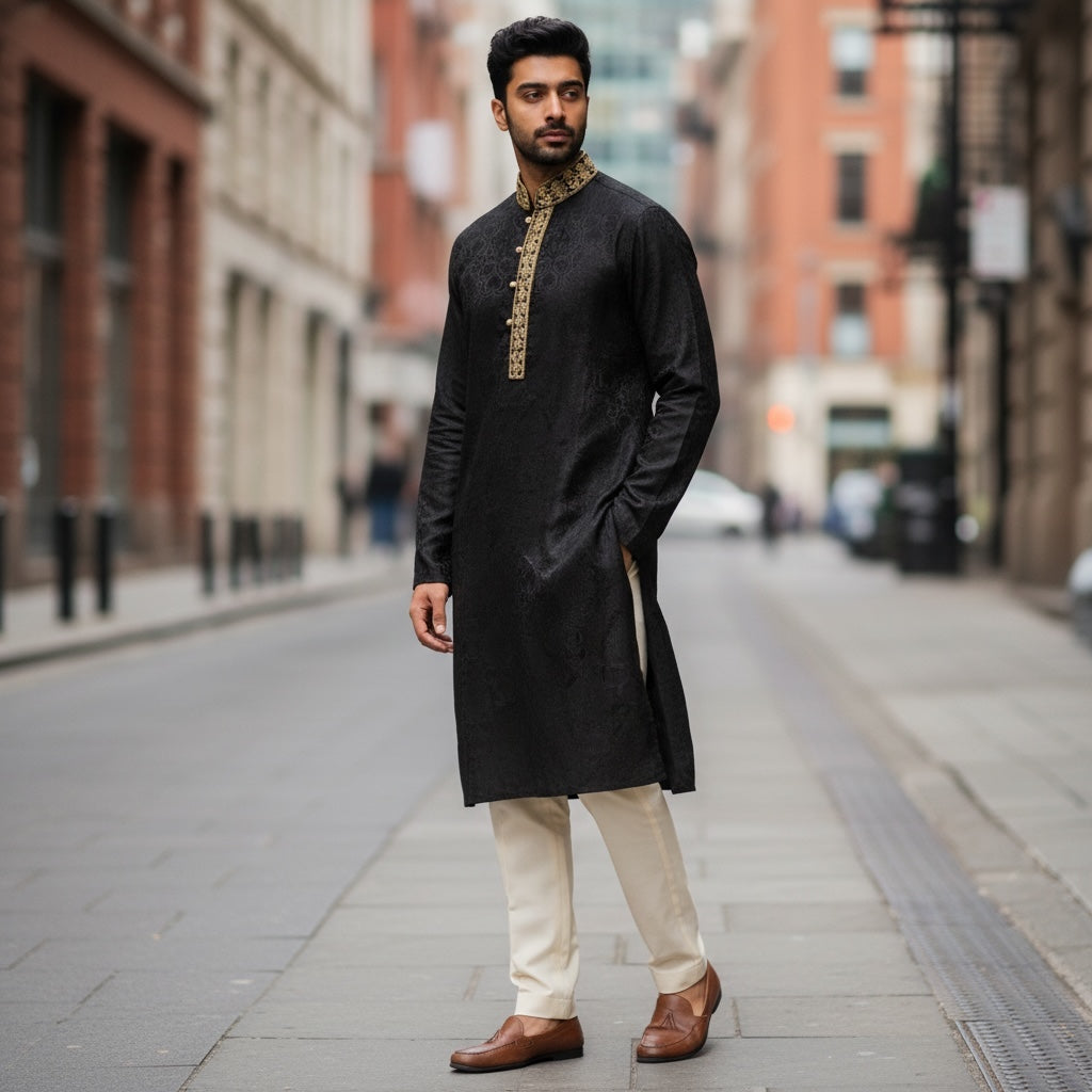 Vintage Black & Maroon Kurta Set - Vintage India NYC