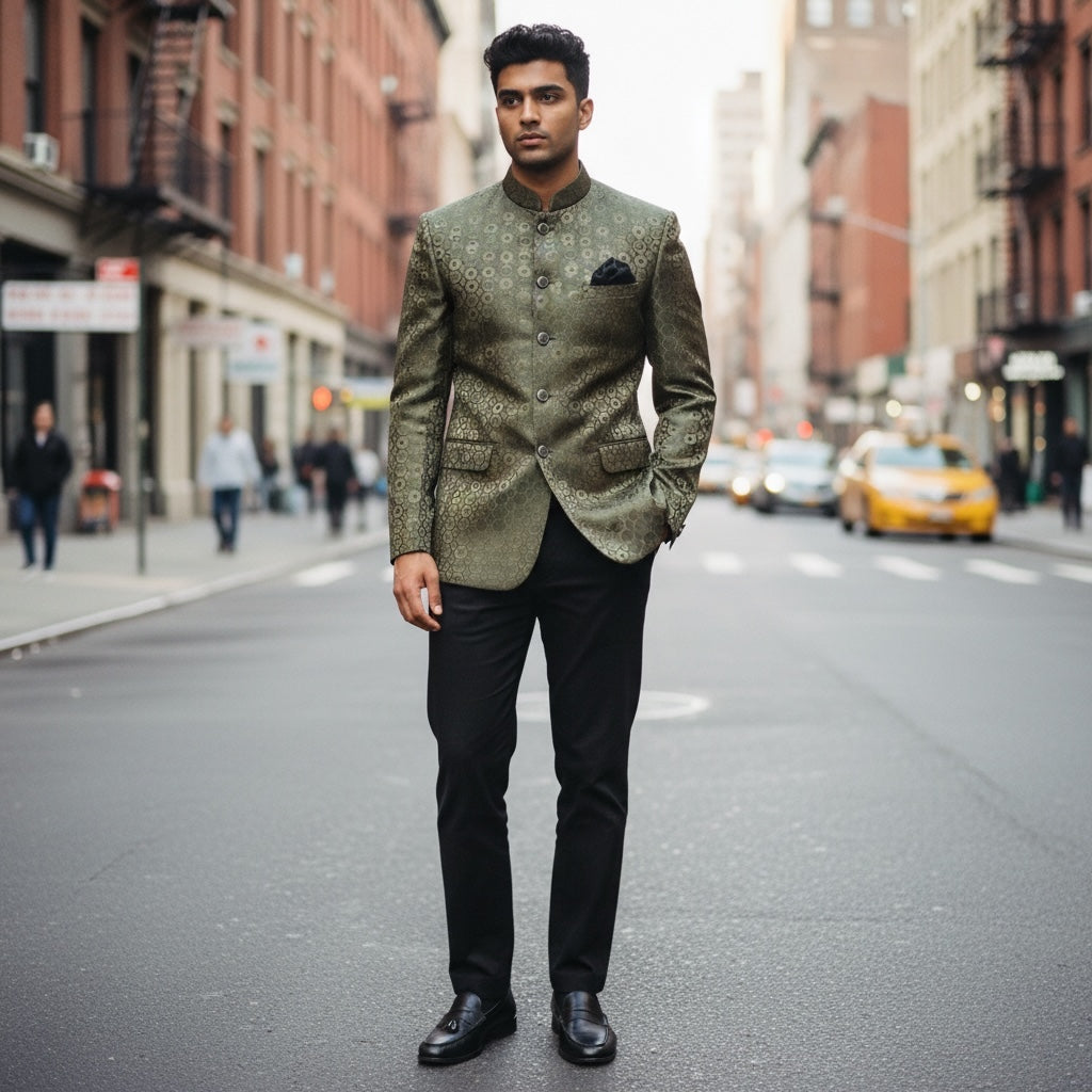 Olive Honeycomb Jodhpuri Jacket