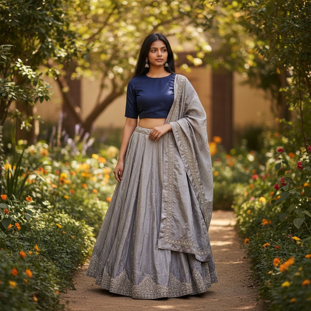 Silver Silk Lehenga set
