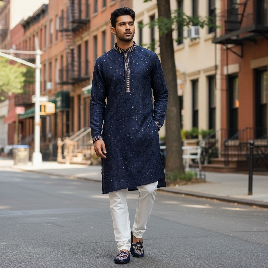 Navy Streaming Sequin Kurta