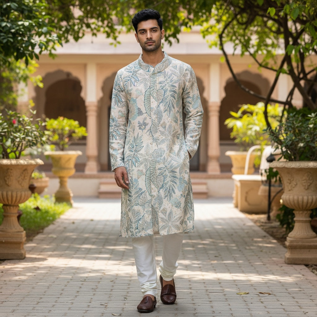 Cream Kurta with Full Embroidery