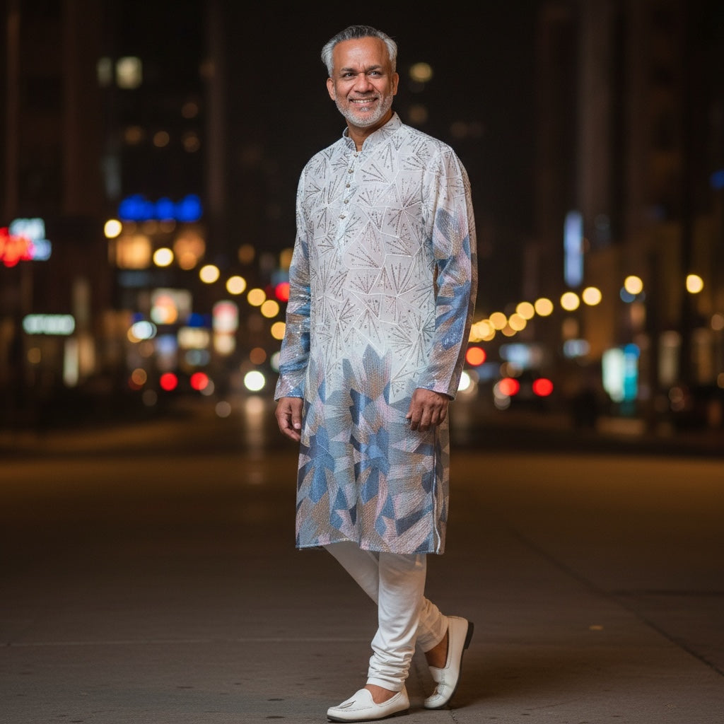 Ivory Ice Blue Heavy Sequin Kurta