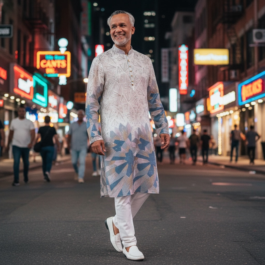 Ivory Ice Blue Heavy Sequin Kurta