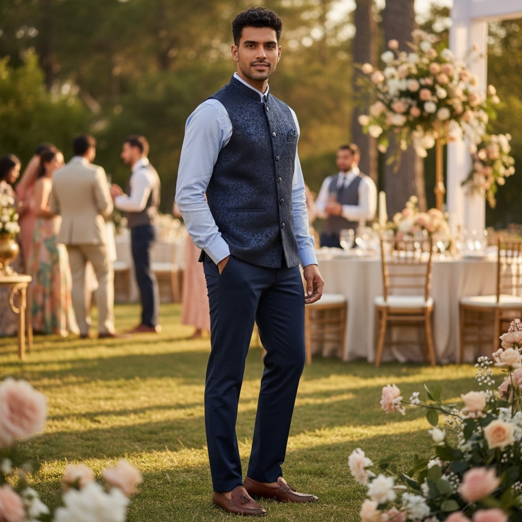 Navy Floral Vine Jacquard Vest