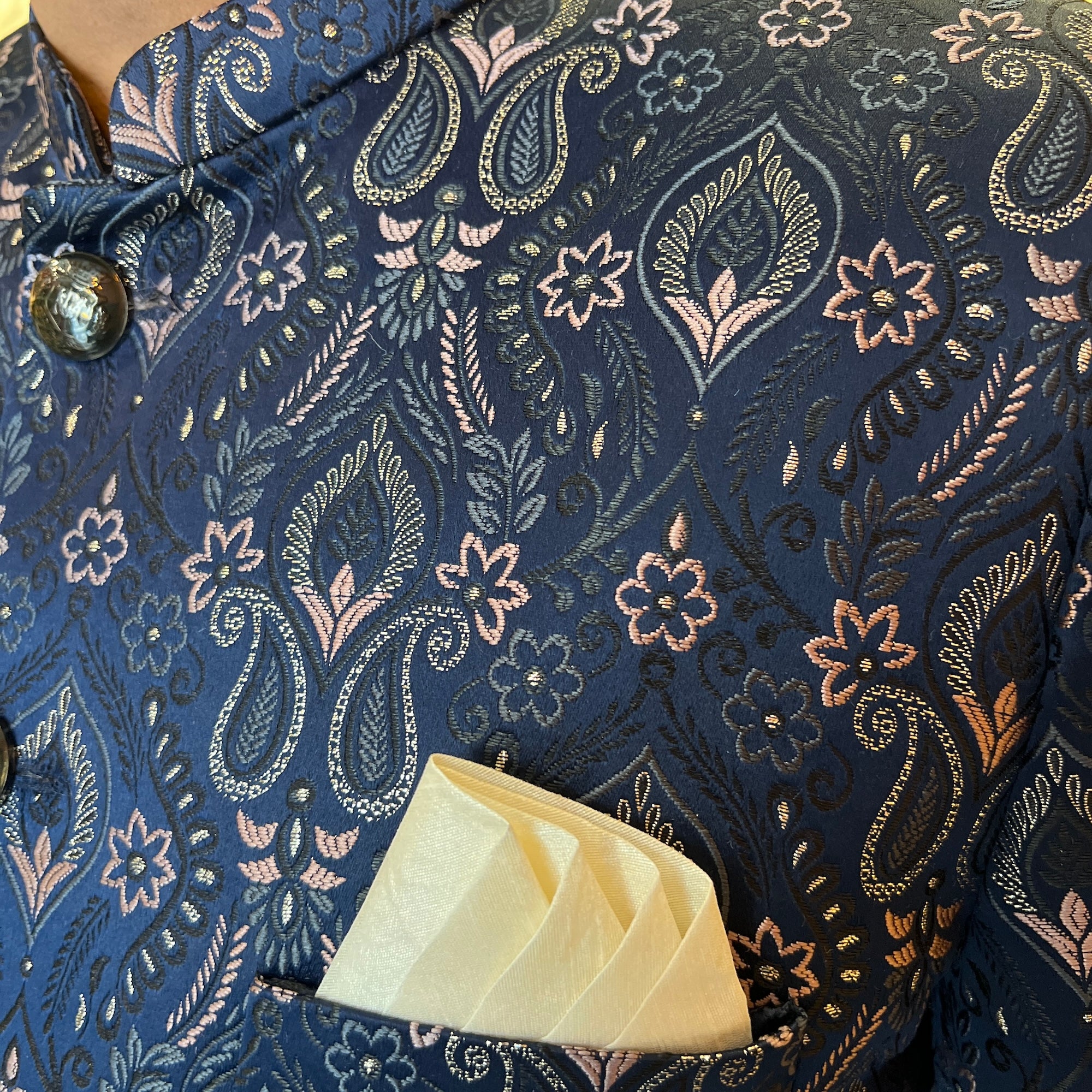 Navy Blue Sherwani Paisley Brocade-2 Colors - Vintage India NYC