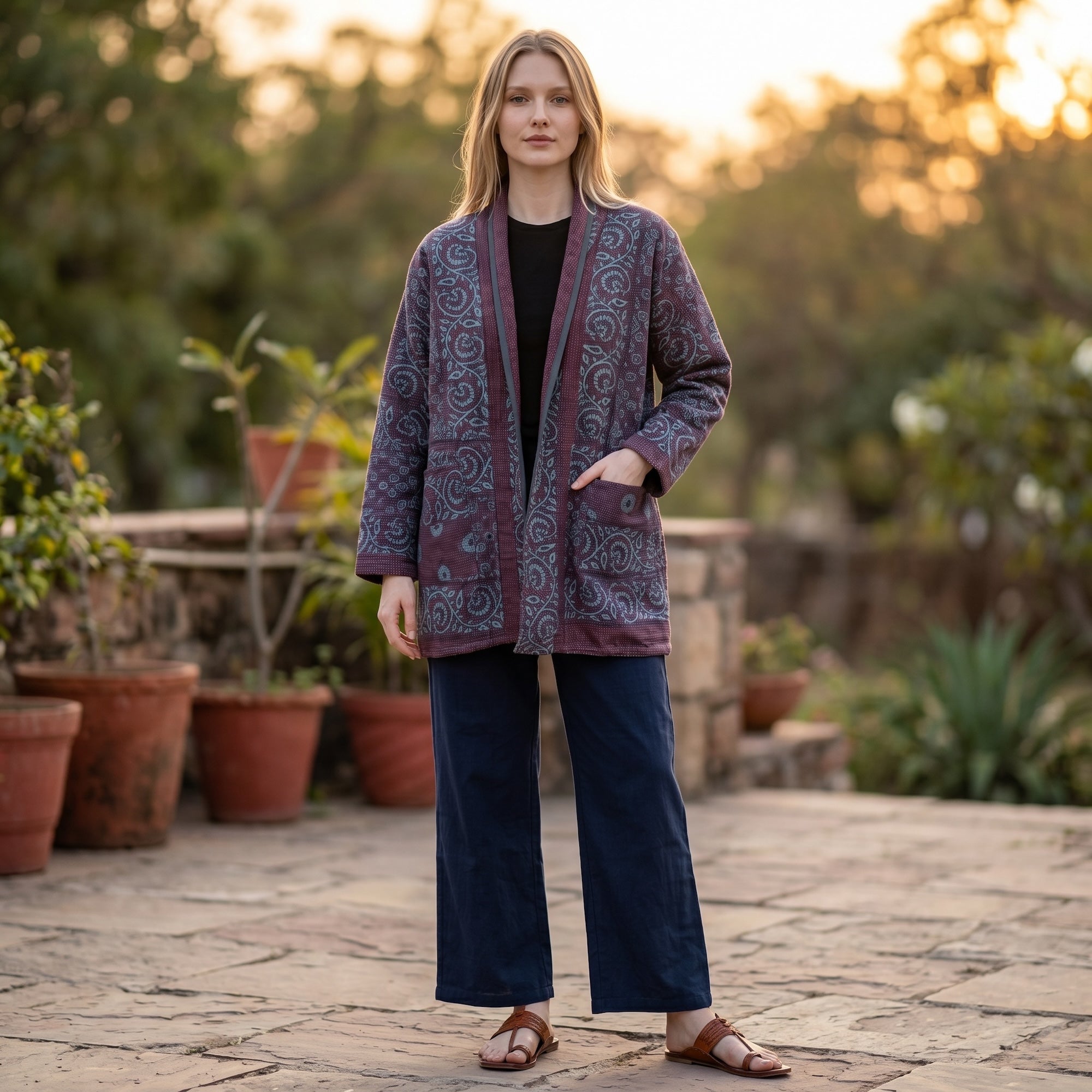 Indigo Cotton Kantha Quilted Jacket - Vintage India NYC