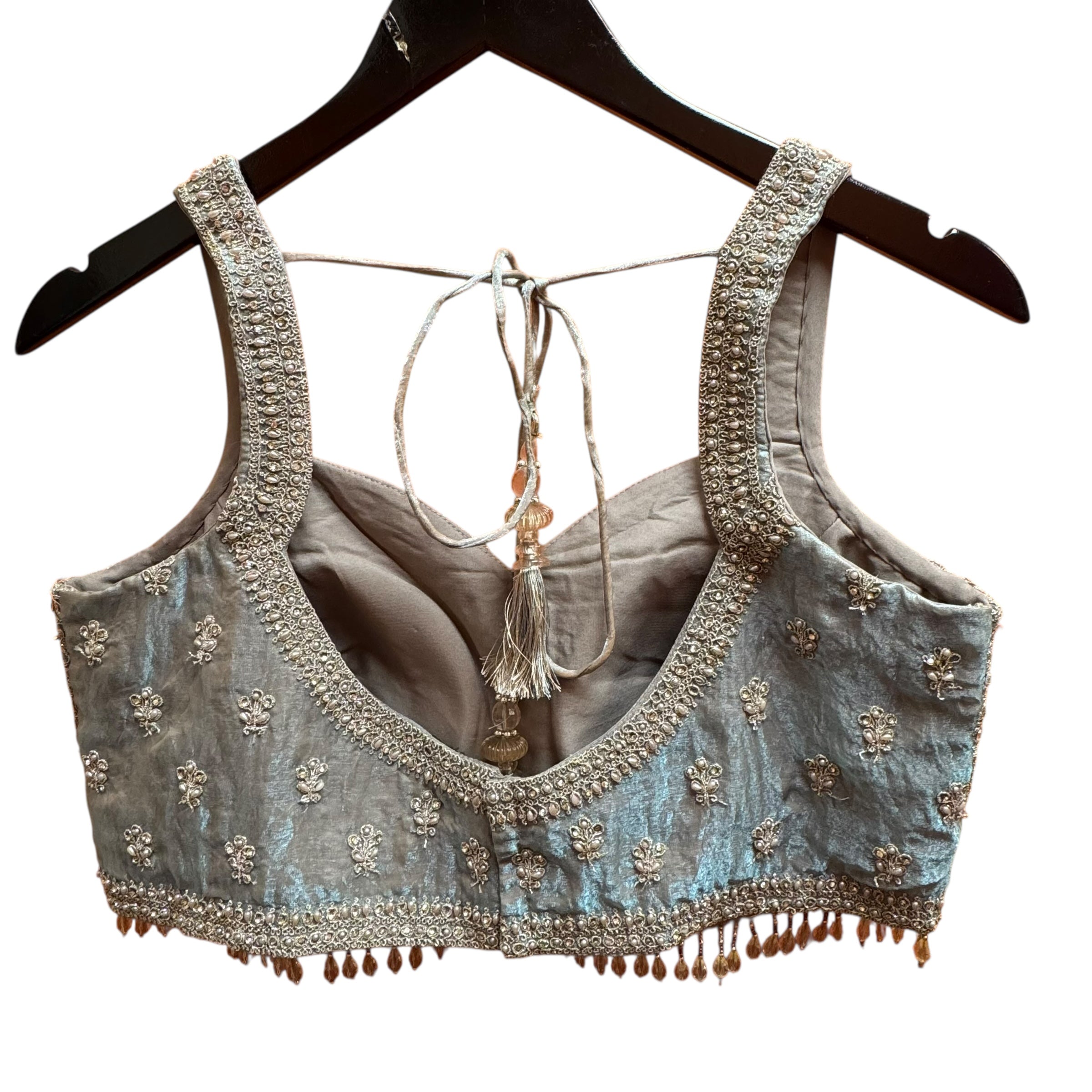Iridescent Pale Blue Champagne Heavy Lehenga Set