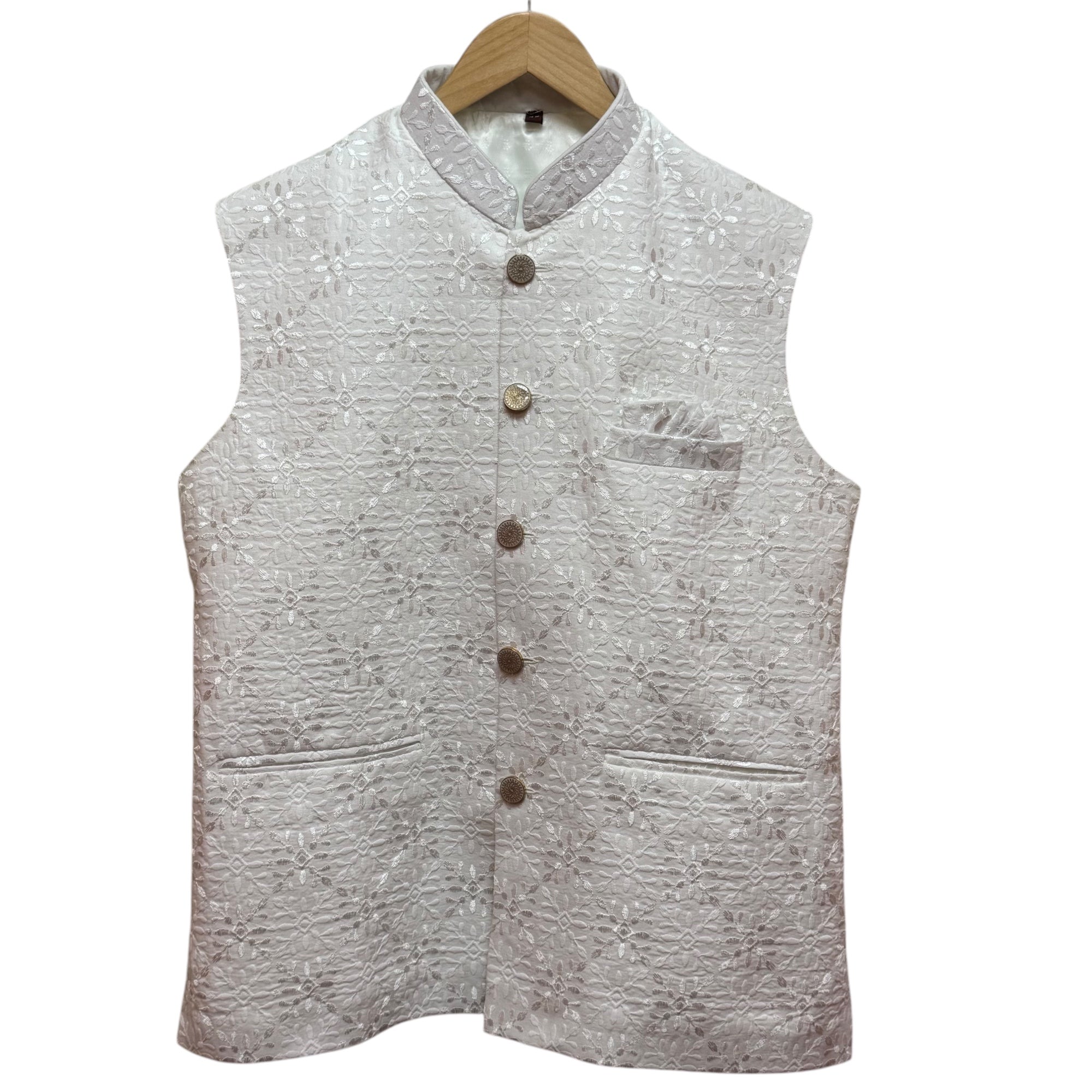Ivory Embroidered Tile Vest - Vintage India NYC