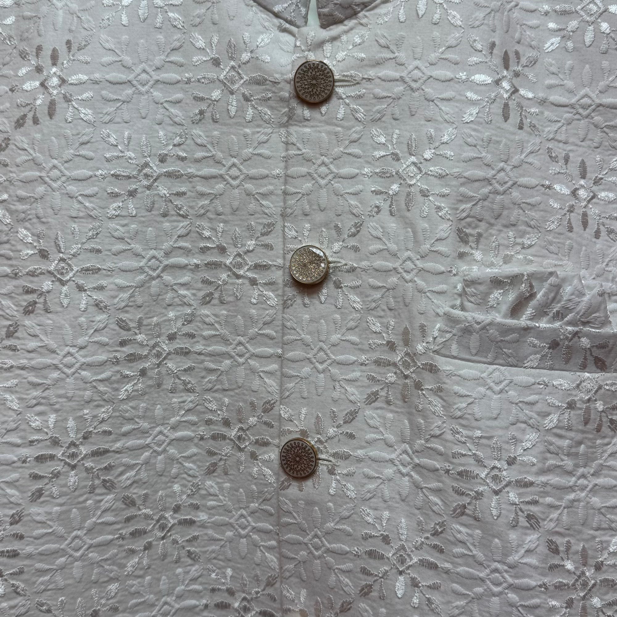 Ivory Embroidered Tile Vest - Vintage India NYC