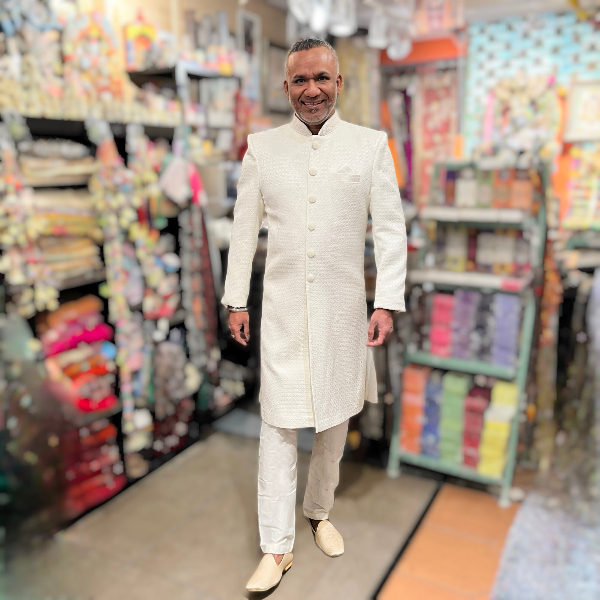 YD Ivory Embroidered Sherwani - Vintage India NYC