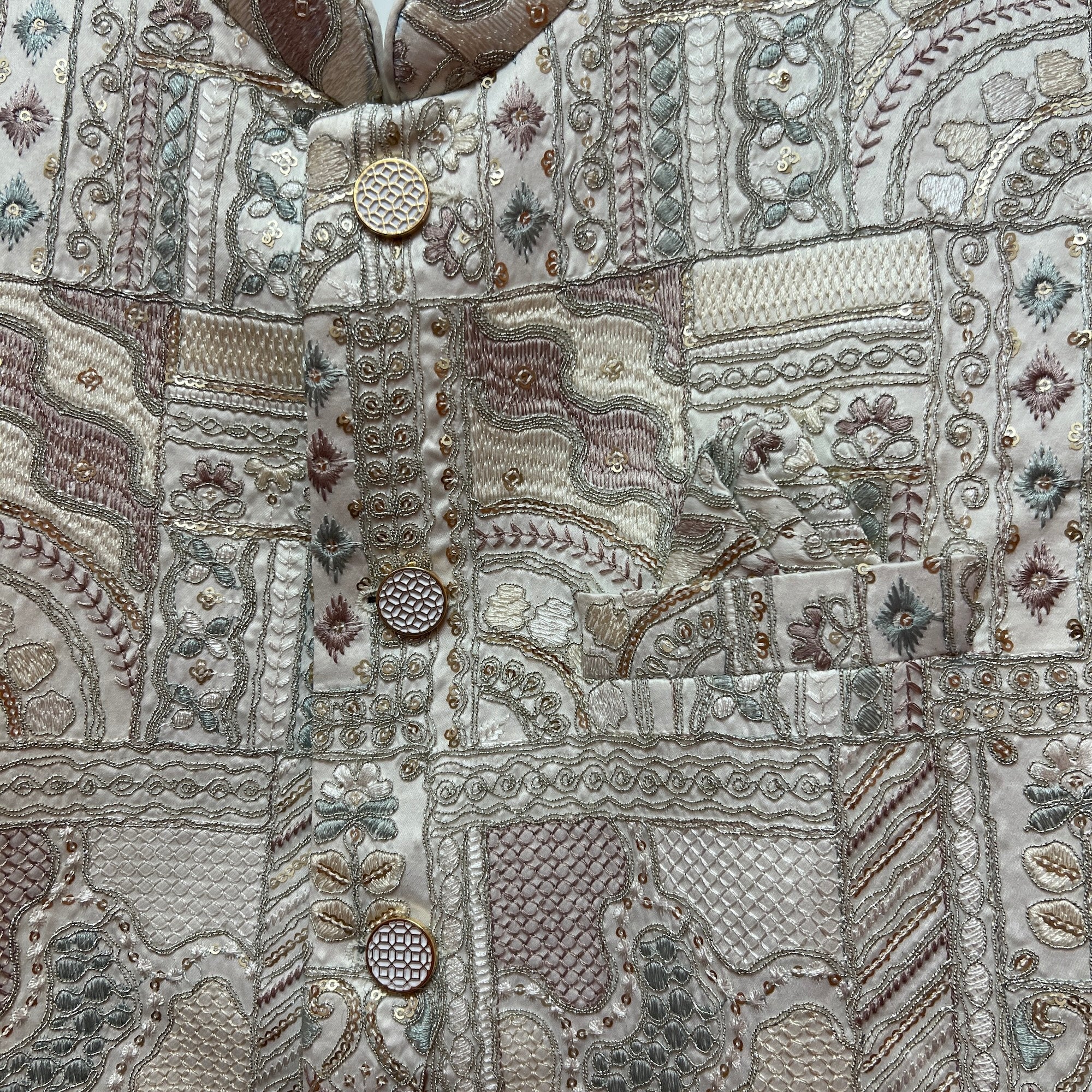 Ivory Pastel Heavy Embroidered Vest - Vintage India NYC