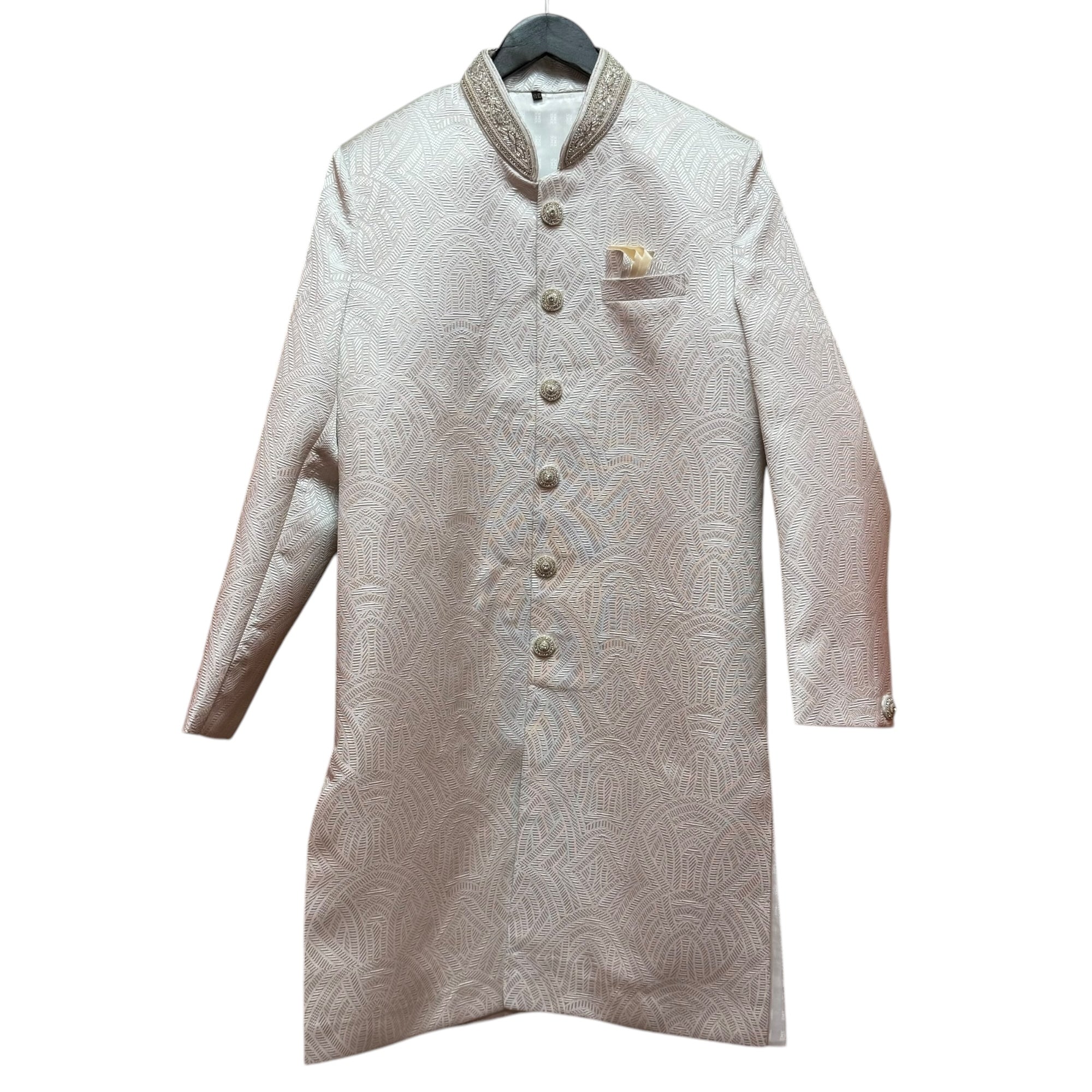 Ivory Textured Sherwani w/ Neckwork