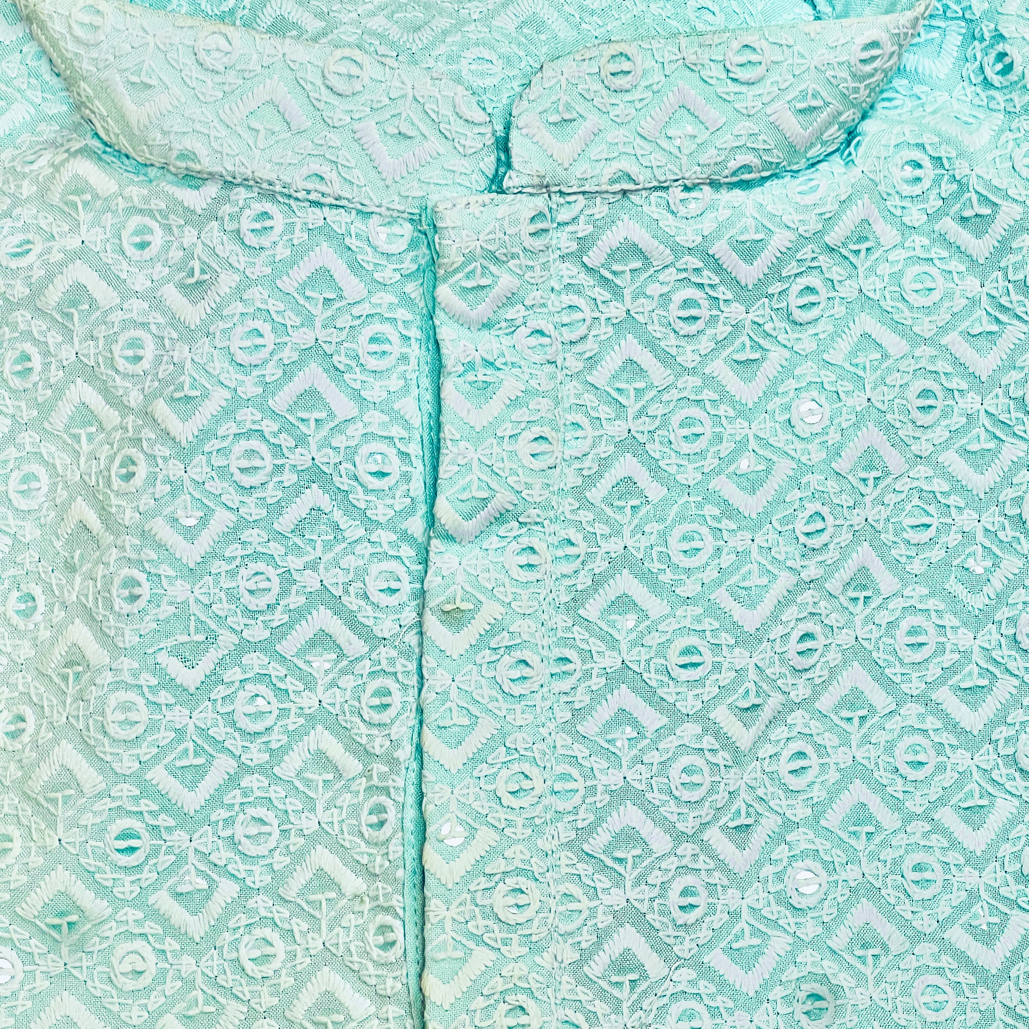 Kurta Set Pastel Aqua Mint Sequin Lucknowi - Vintage India NYC
