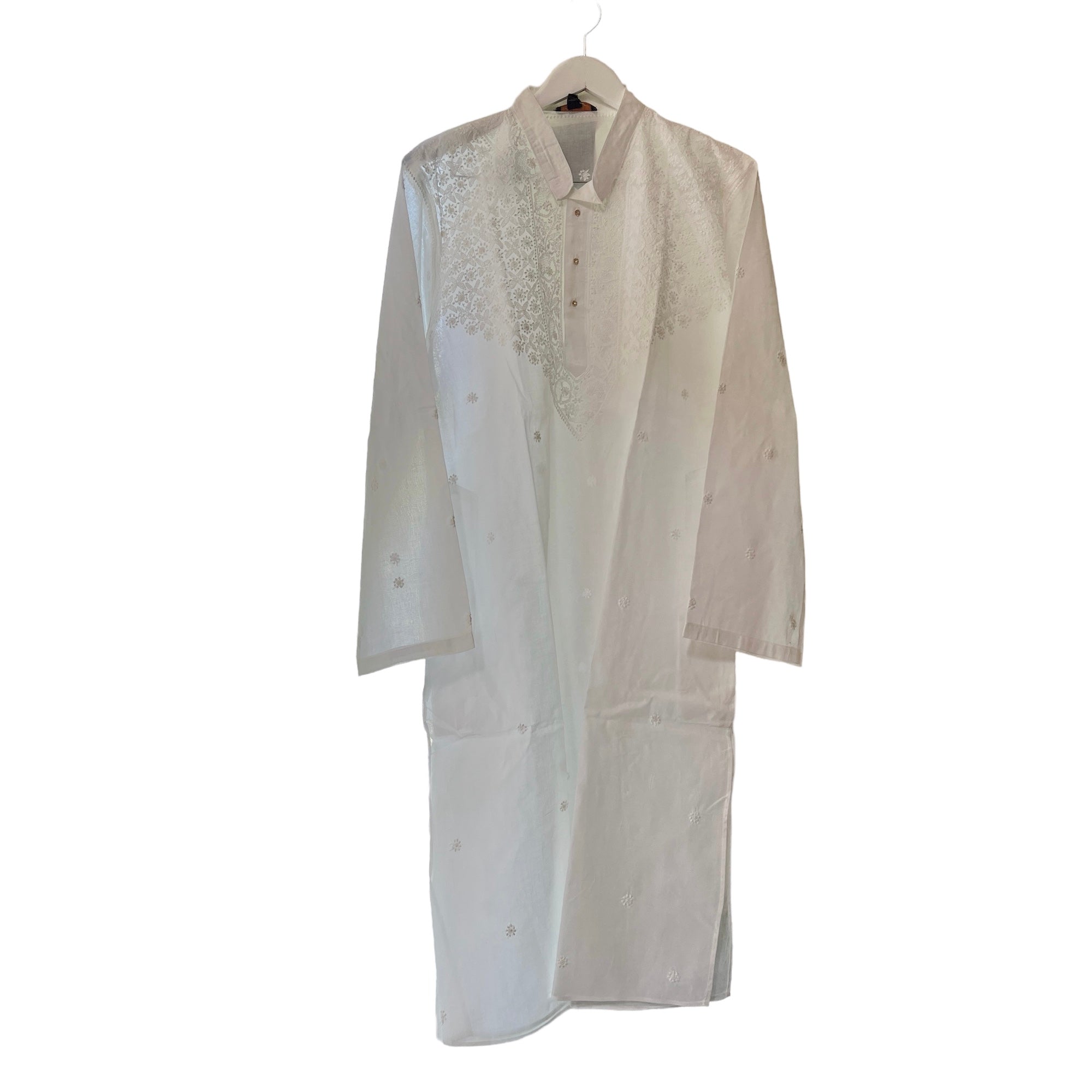 LH Hand Embroidered White Wedding or Puja Kurtas-Heavy Yoke - Vintage India NYC