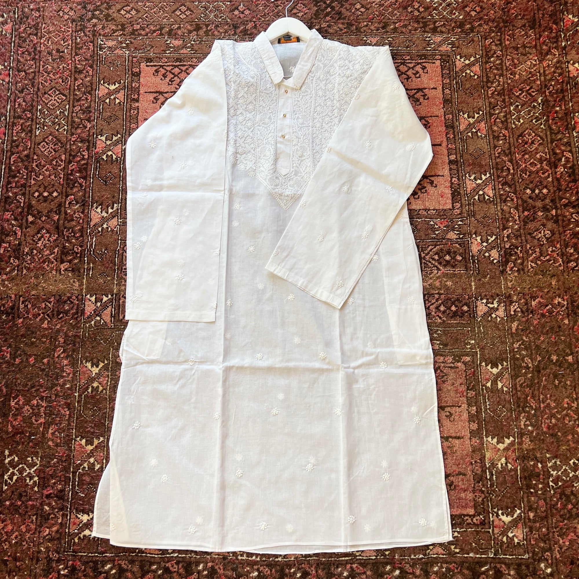 LH Hand Embroidered White Wedding or Puja Kurtas-Heavy Yoke - Vintage India NYC