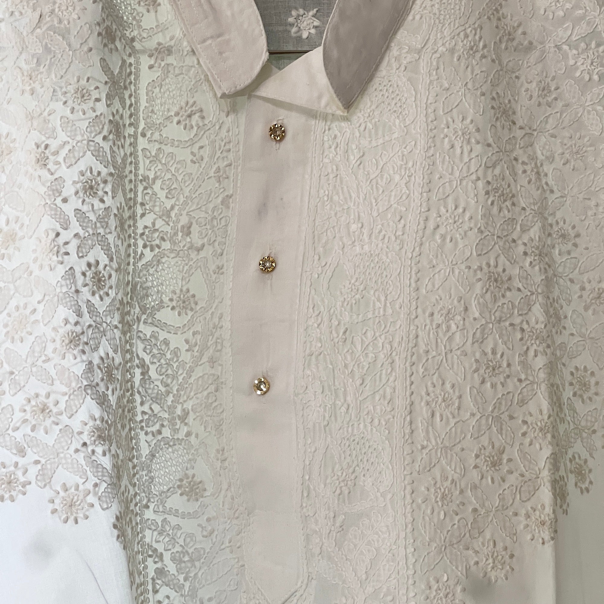 LH Hand Embroidered White Wedding or Puja Kurtas-Heavy Yoke - Vintage India NYC