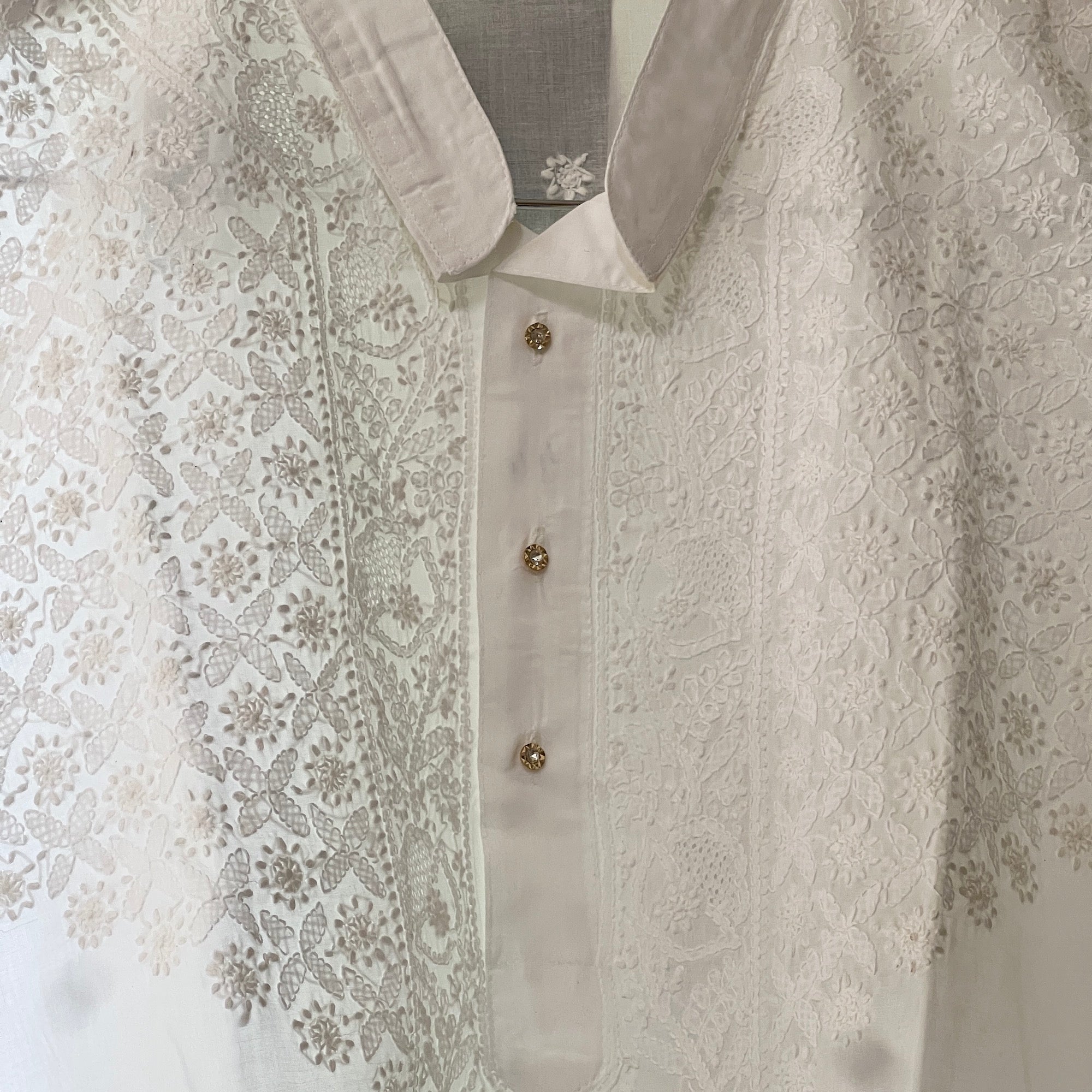 LH Hand Embroidered White Wedding or Puja Kurtas-Heavy Yoke - Vintage India NYC