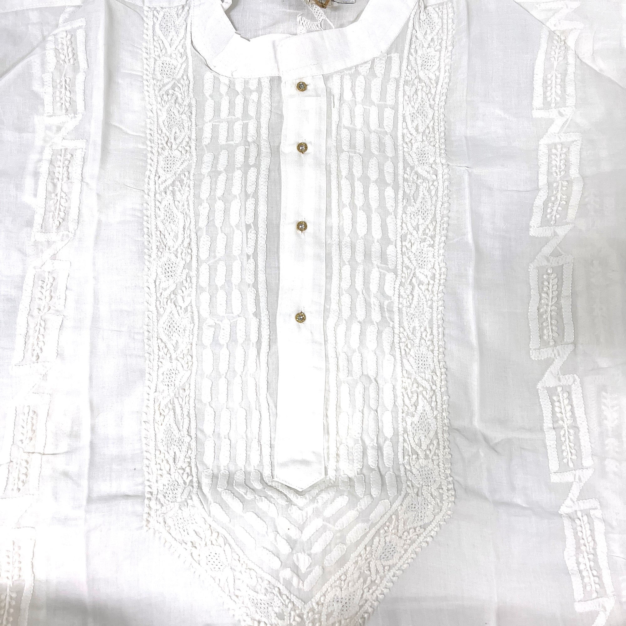 LH Hand Embroidered White Kurtas- 1045 Oval - Vintage India NYC