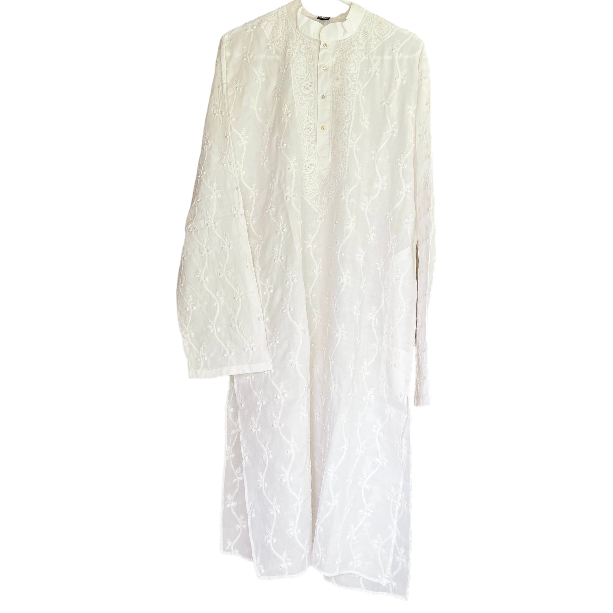 LH Hand Embroidered White Kurtas- Murra Vine - Vintage India NYC