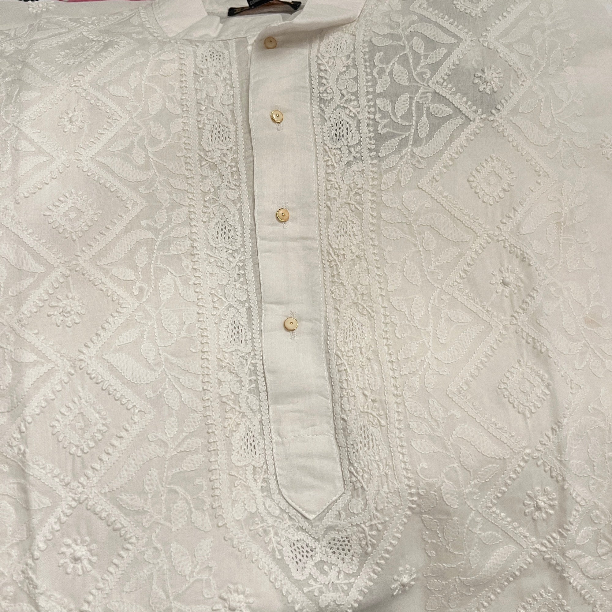 LH Hand Embroidered White Kurtas- Diamond - Vintage India NYC