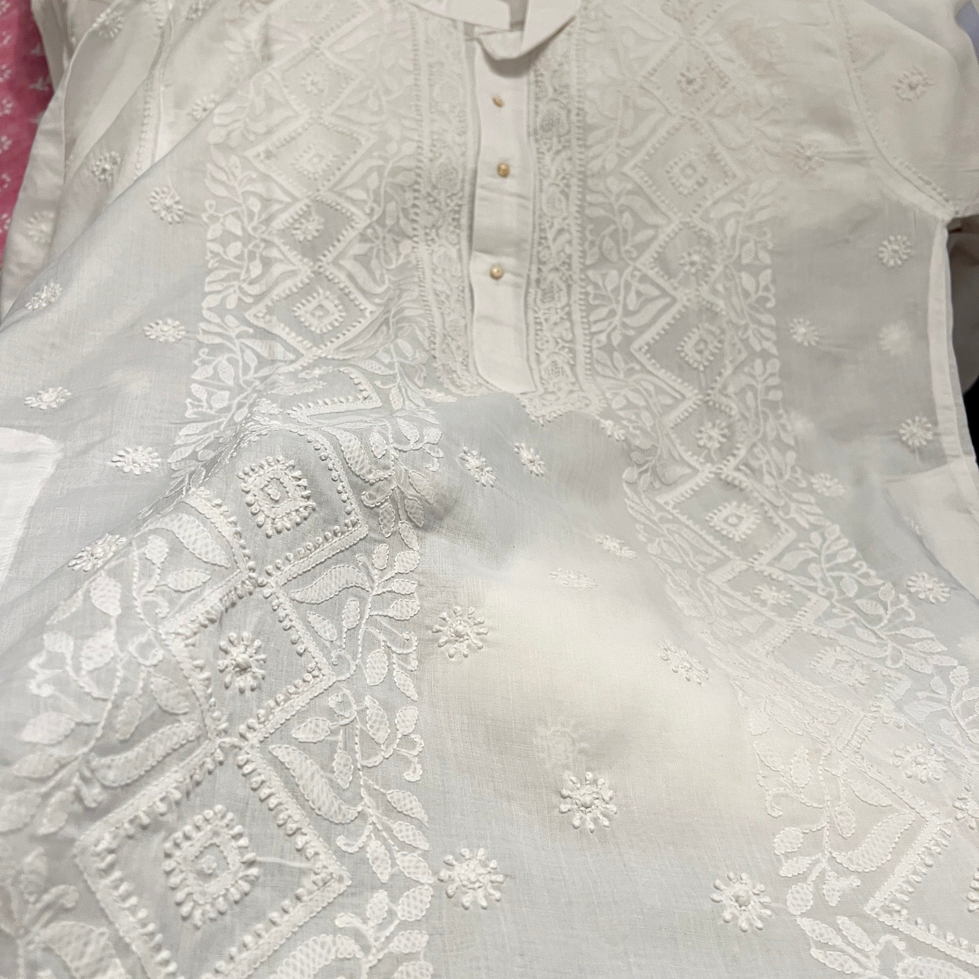 LH Hand Embroidered White Kurtas- Diamond - Vintage India NYC