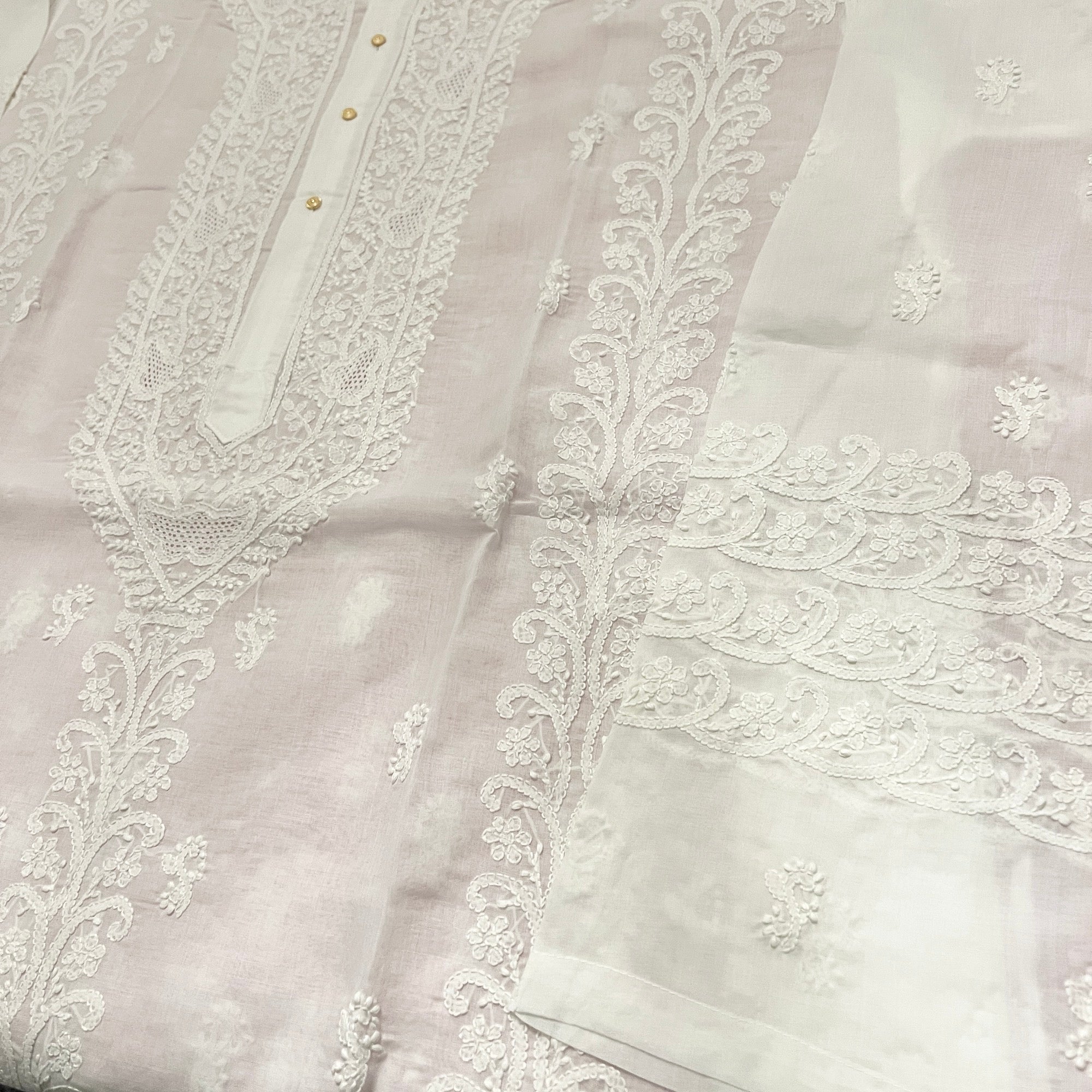 LH Hand Embroidered White Kurtas- Heavy Vine - Vintage India NYC