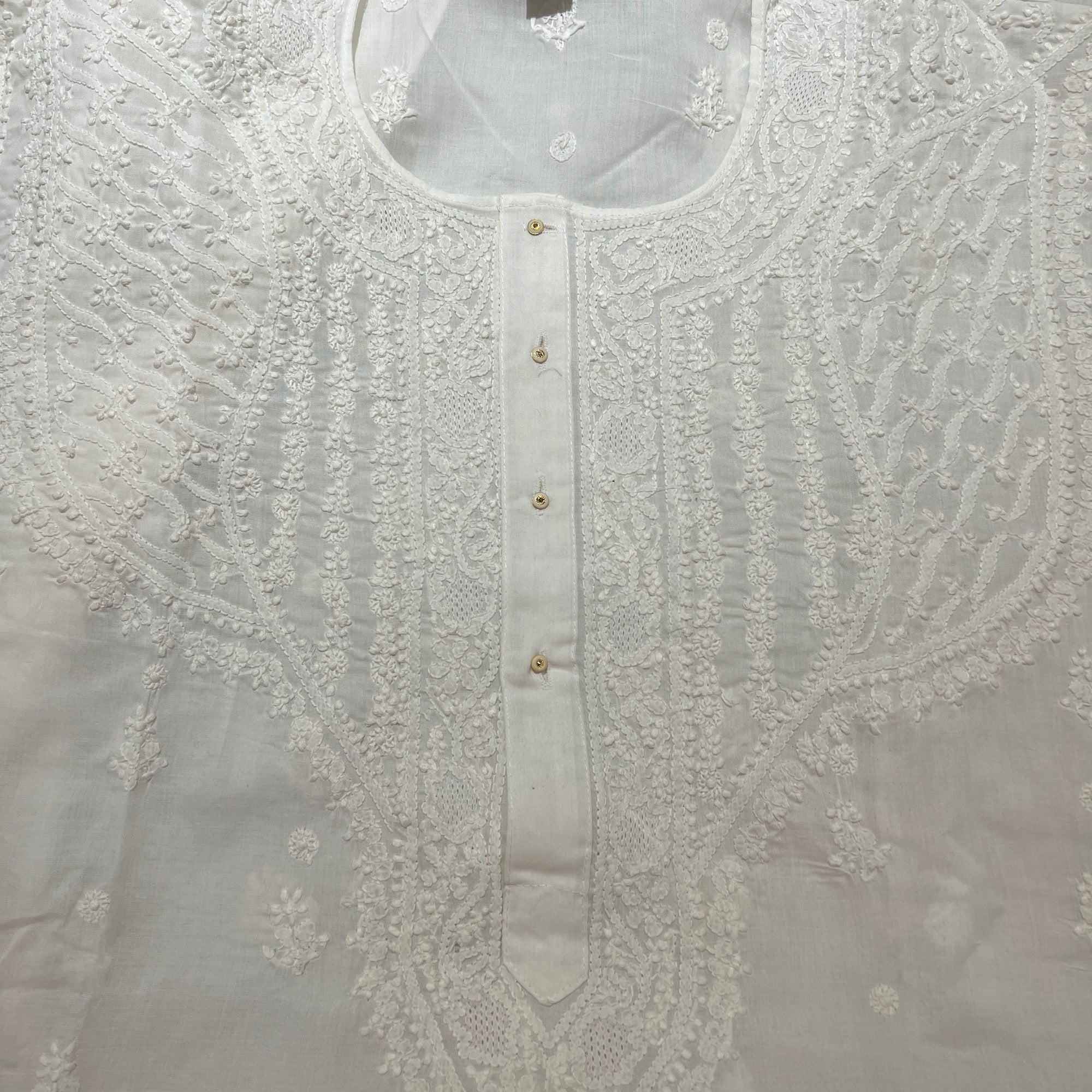 LH Hand Embroidered Round Neck White Kurtas - Vintage India NYC