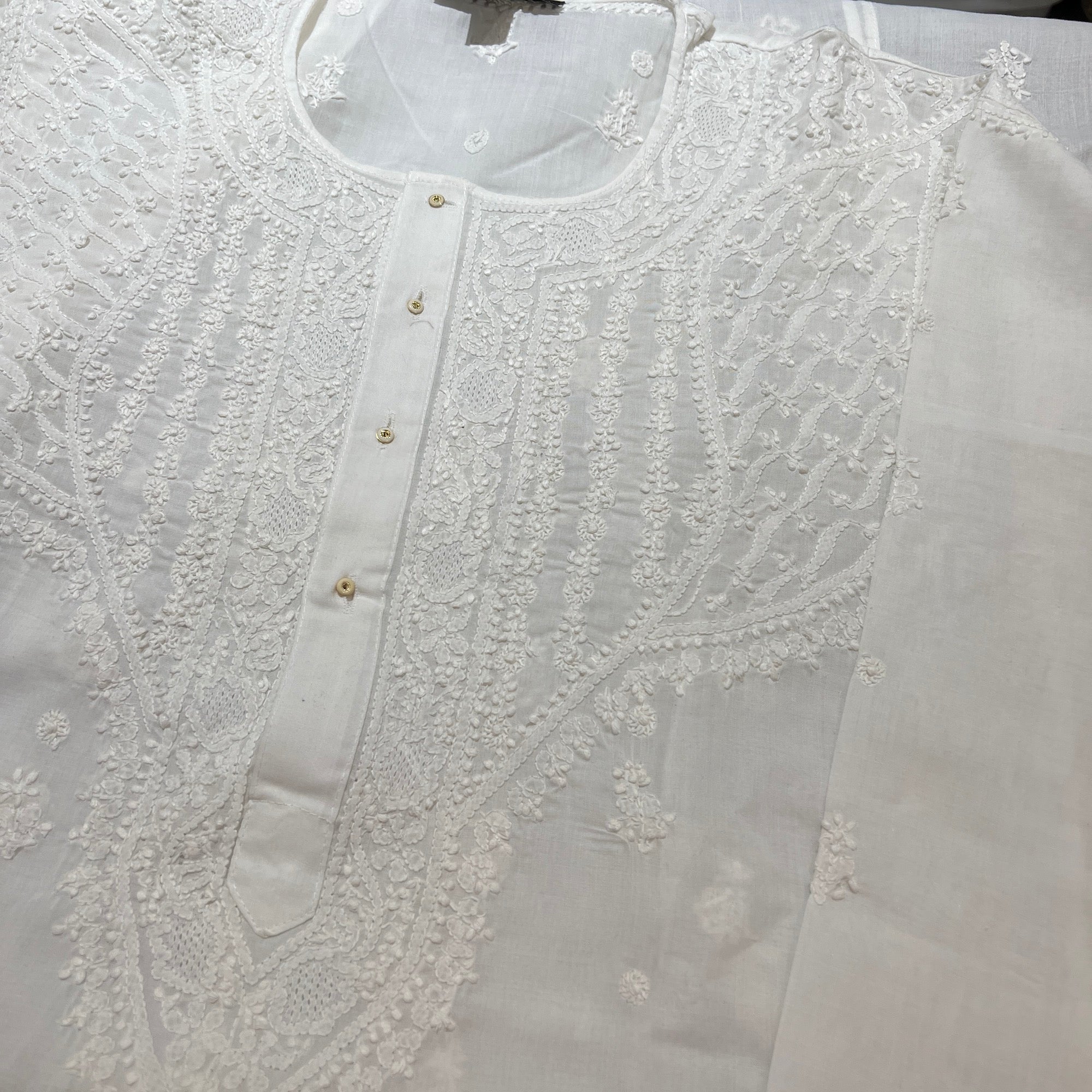 LH Hand Embroidered Round Neck White Kurtas - Vintage India NYC
