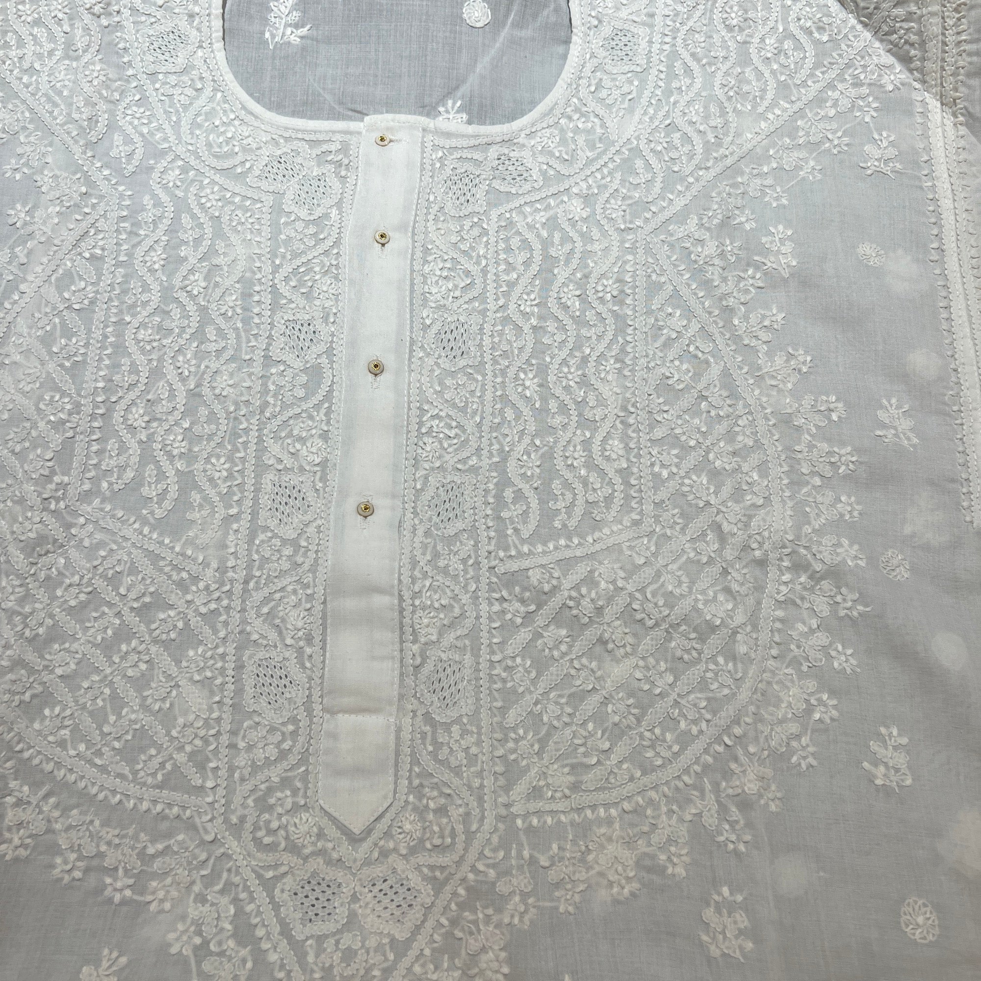 LH Hand Embroidered Round Neck White Kurtas - Vintage India NYC