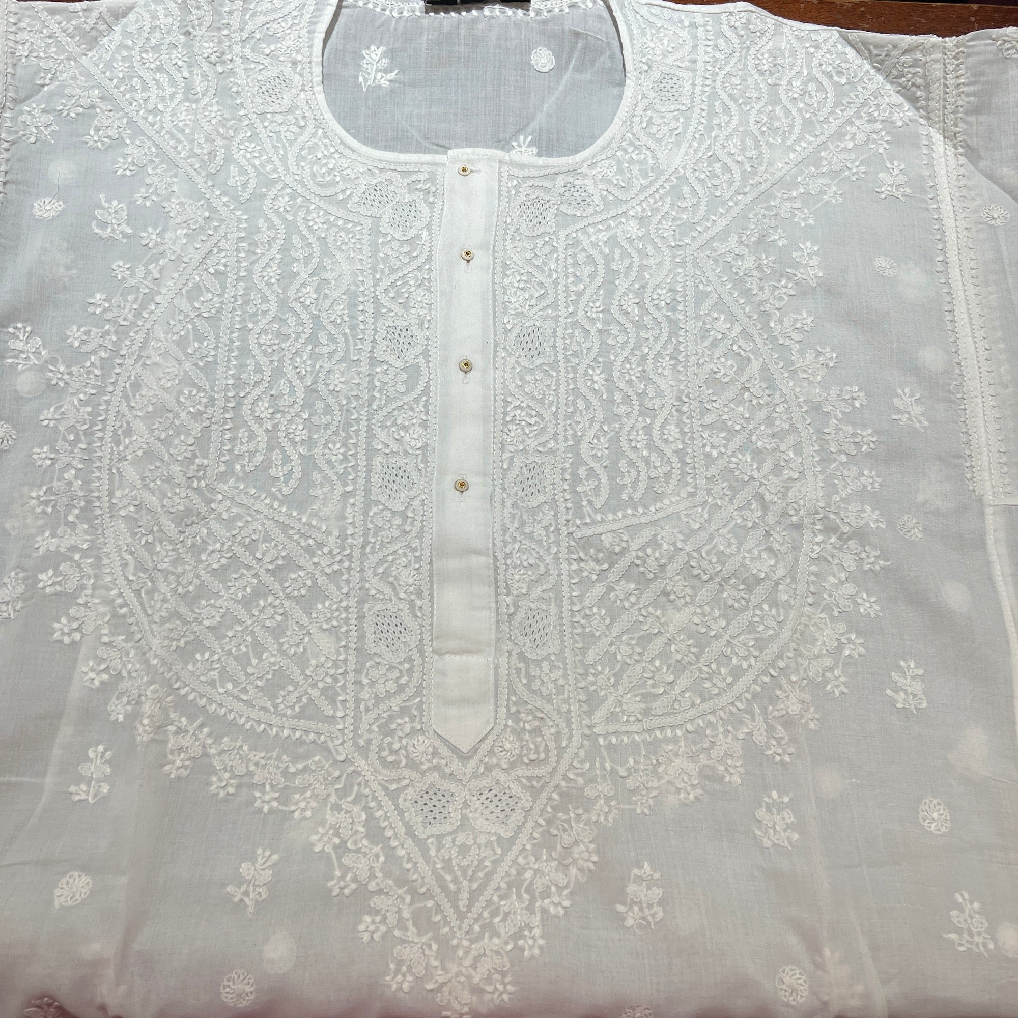 LH Hand Embroidered Round Neck White Kurtas - Vintage India NYC
