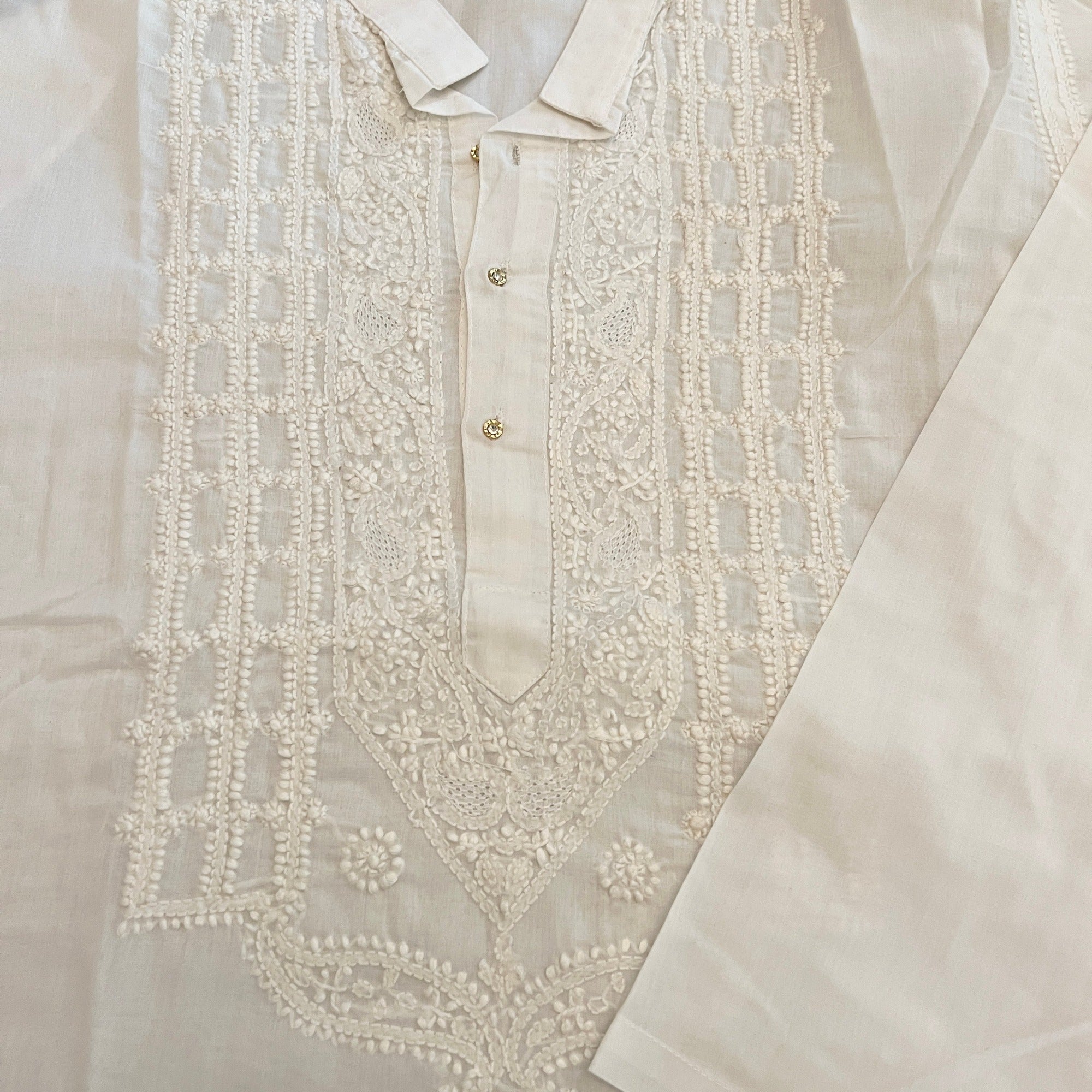 LH Hand Embroidered White Kurtas - Vintage India NYC