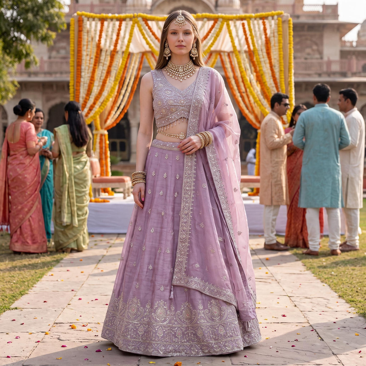 Lavender Zari Lehenga Set