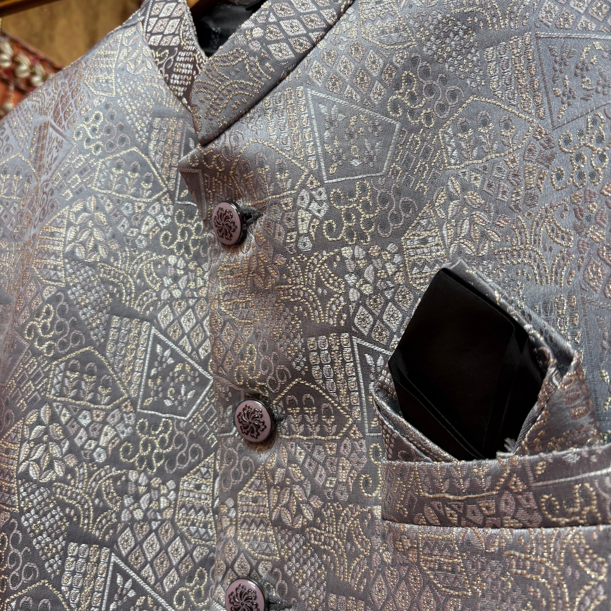 Lavender Abstract Jodhpuri Jacket - Vintage India NYC