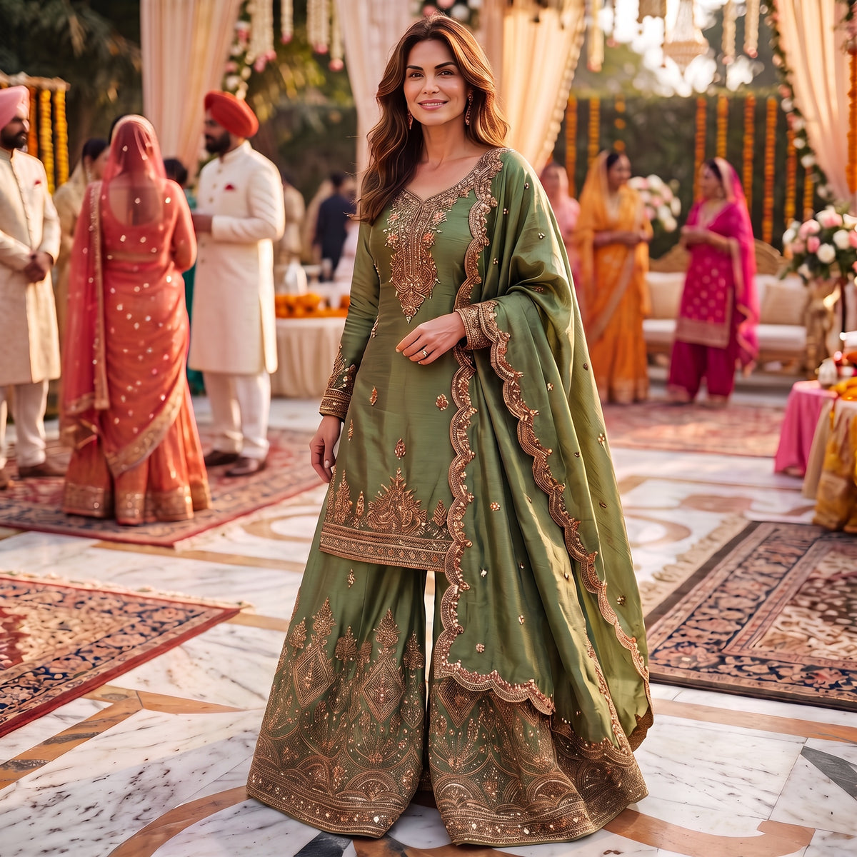 Heavy Embroidered Sharara Set-Colors