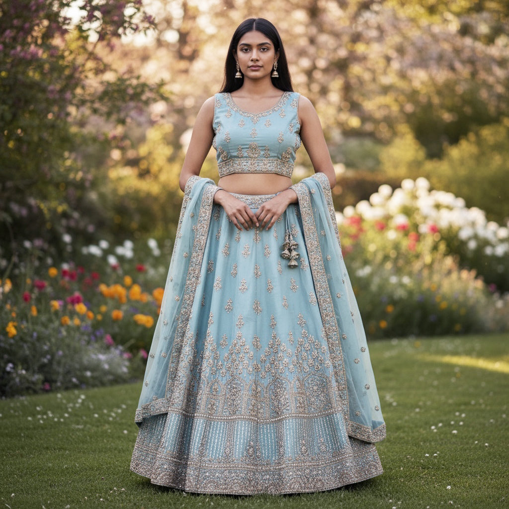 Pearl & Stone Heavy Gold Embroidered  Lehenga Sets-Colors - Vintage India NYC