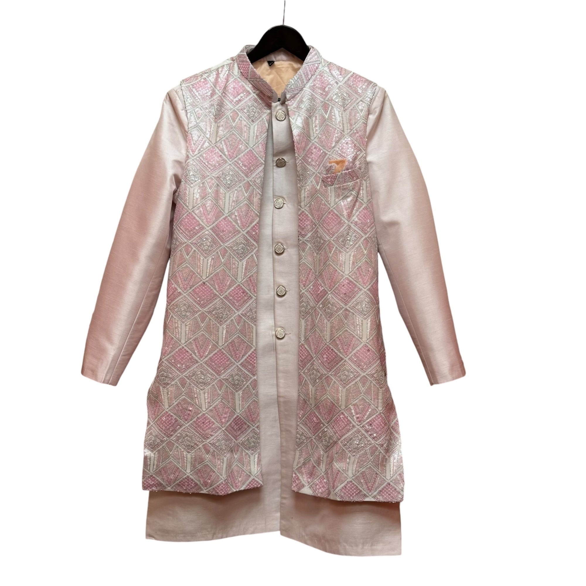 Pink 2 Piece Sherwani Vest Set - Vintage India NYC