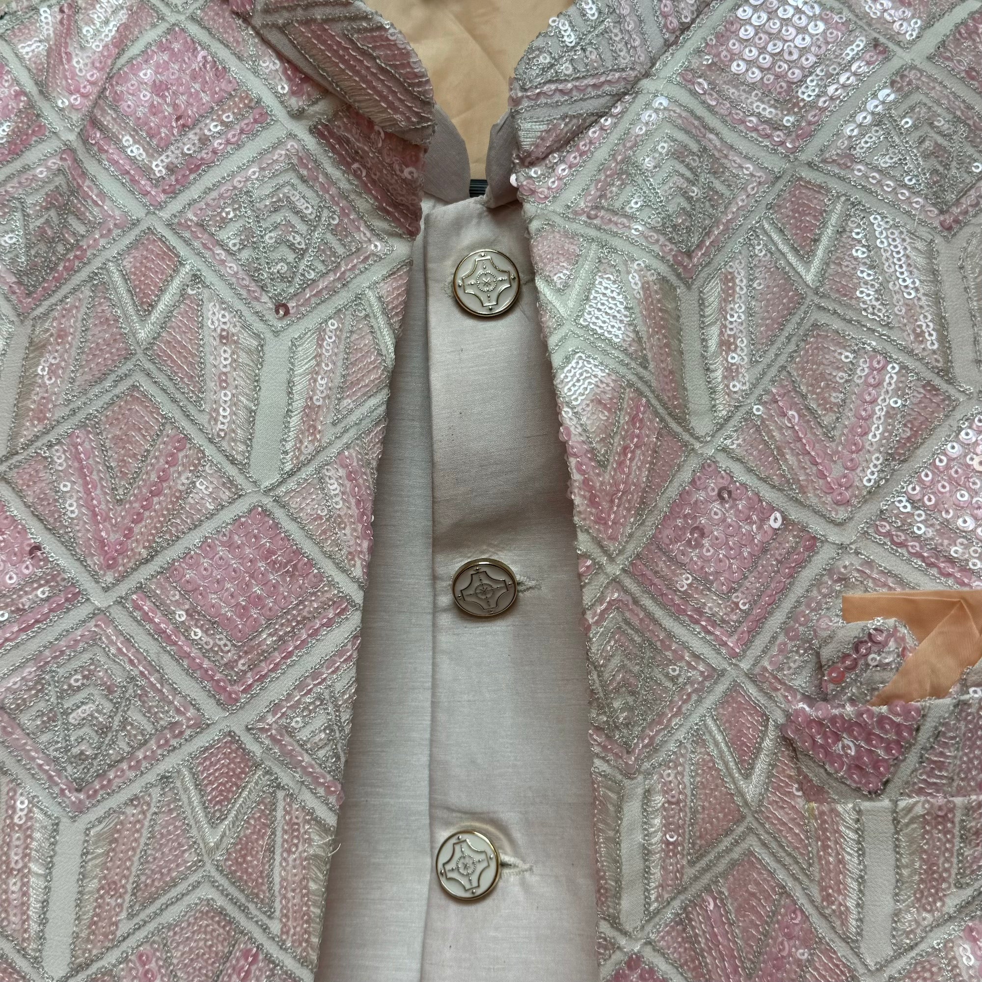 Pink 2 Piece Sherwani Vest Set - Vintage India NYC