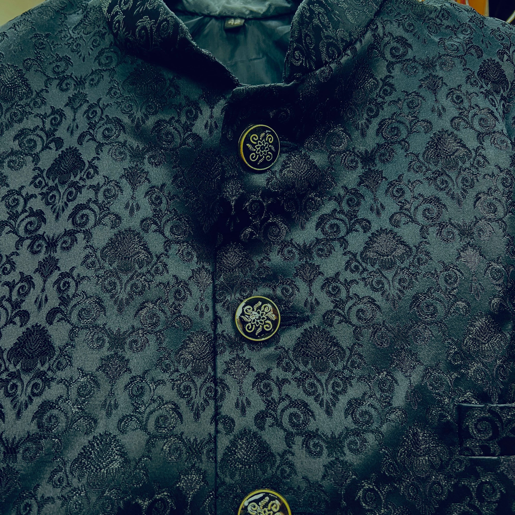 Midnight Teal Jacquard Sherwani - Vintage India NYC