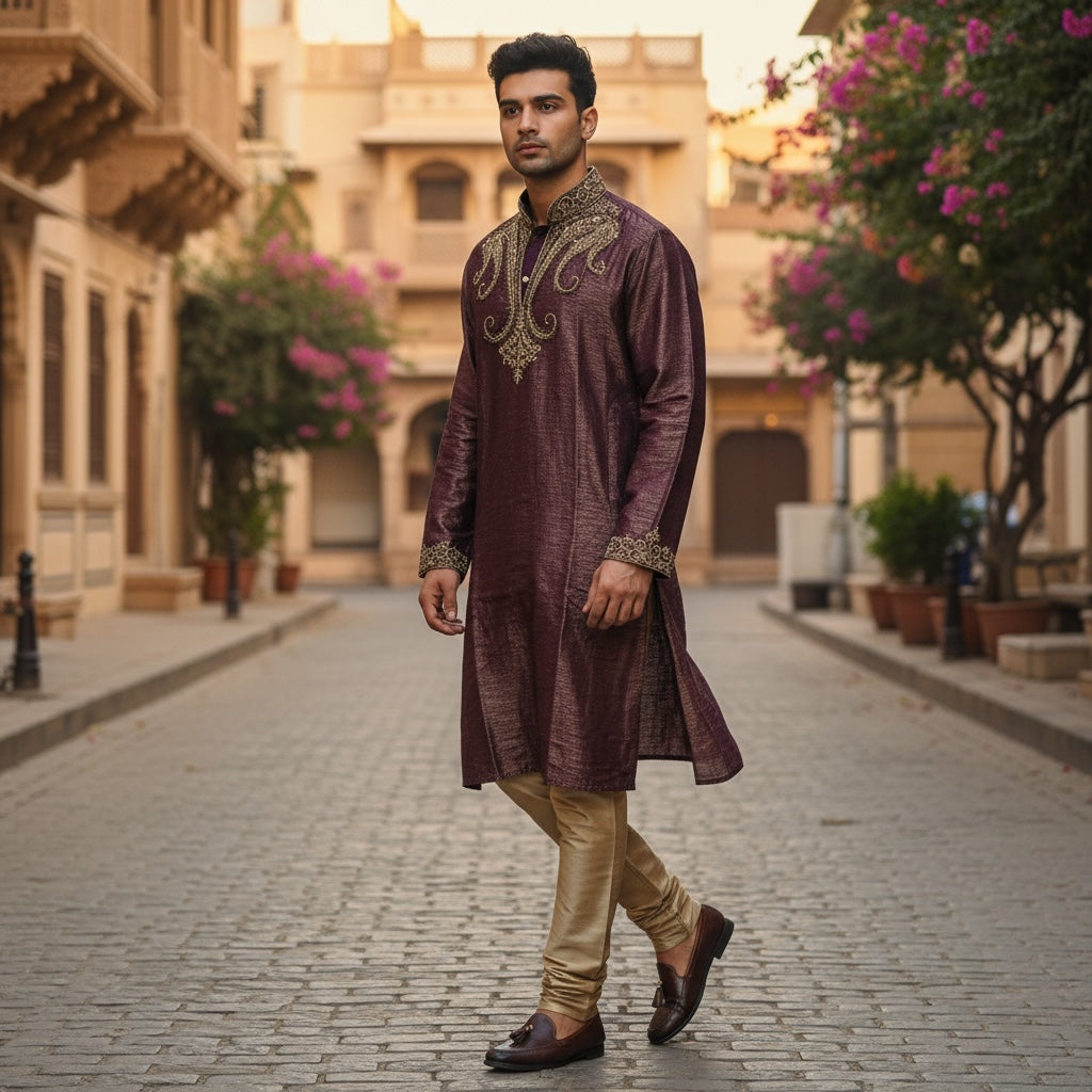 Plum Heavy Gold Embroidered Kurta