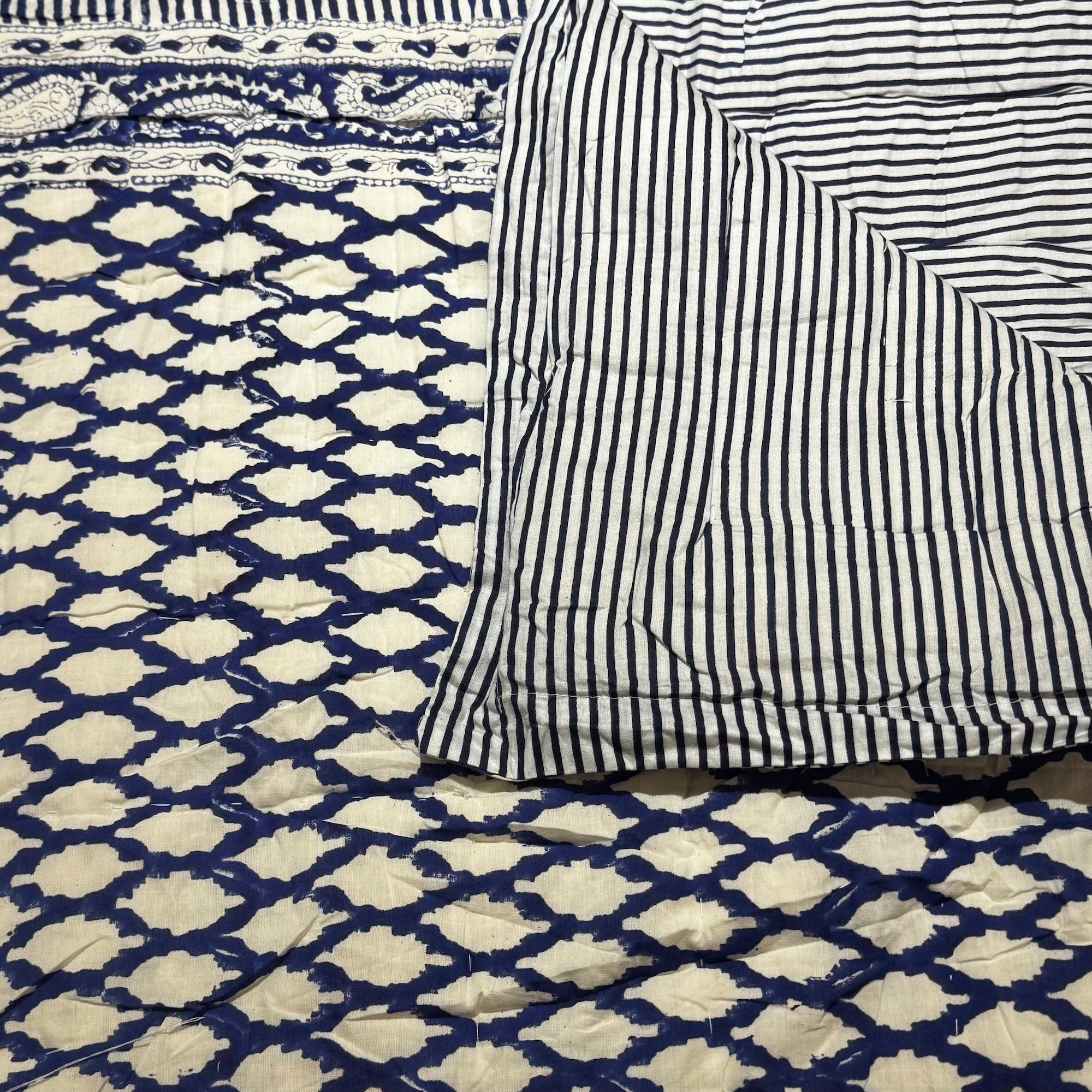 Navy Blue Reversible Quilts-King or Queen - Vintage India NYC