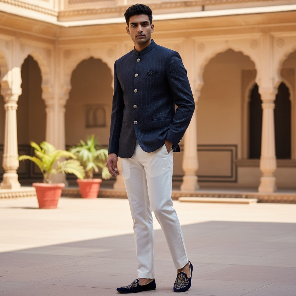 Navy Cross Jodhpuri Jacket - Vintage India NYC