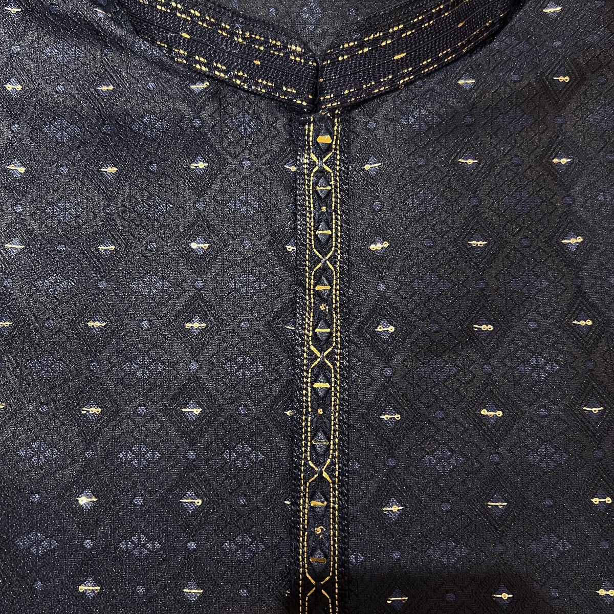 Navy Diamond Honeycomb Kurta - Vintage India NYC